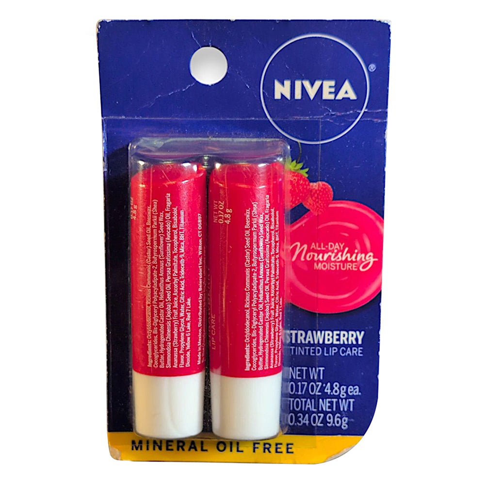 Nivea Lip Care Strawberry Twin Pack with Avocado Jojoba 0.17Oz (4.8g)