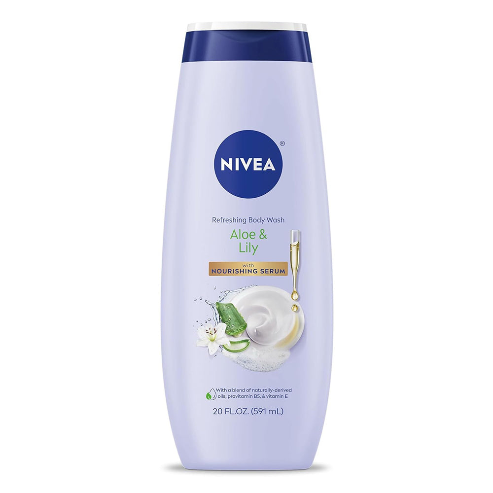 Nivea Refreshing Aloe and Lily Body Wash for Women with Nourishing Serum Enriched with Provitamin B5 and Vitamin E 20Oz (591ml)