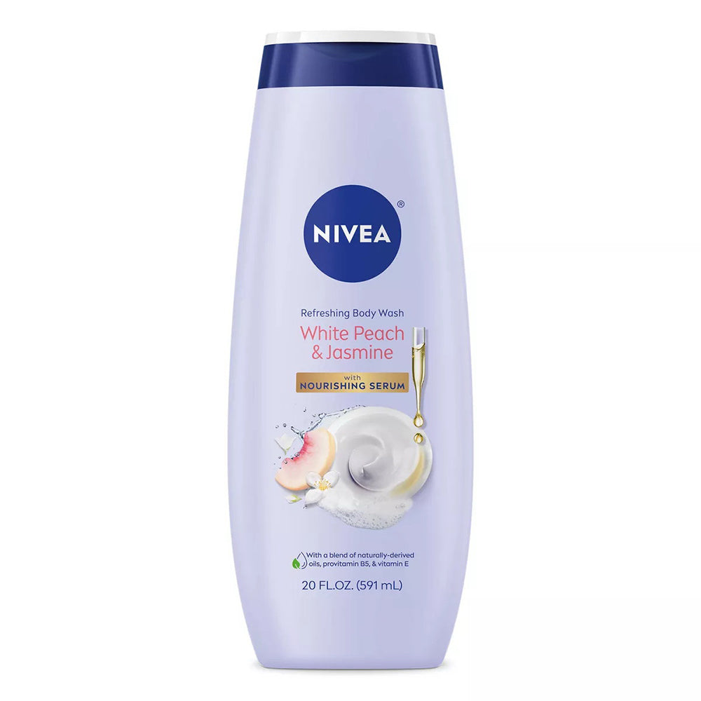 Nivea White Peach and Jasmine Refreshing Body Wash for Women with Nourishing Serum Enriched with Provitamin B5 and Vitamin E 20Oz (591ml)