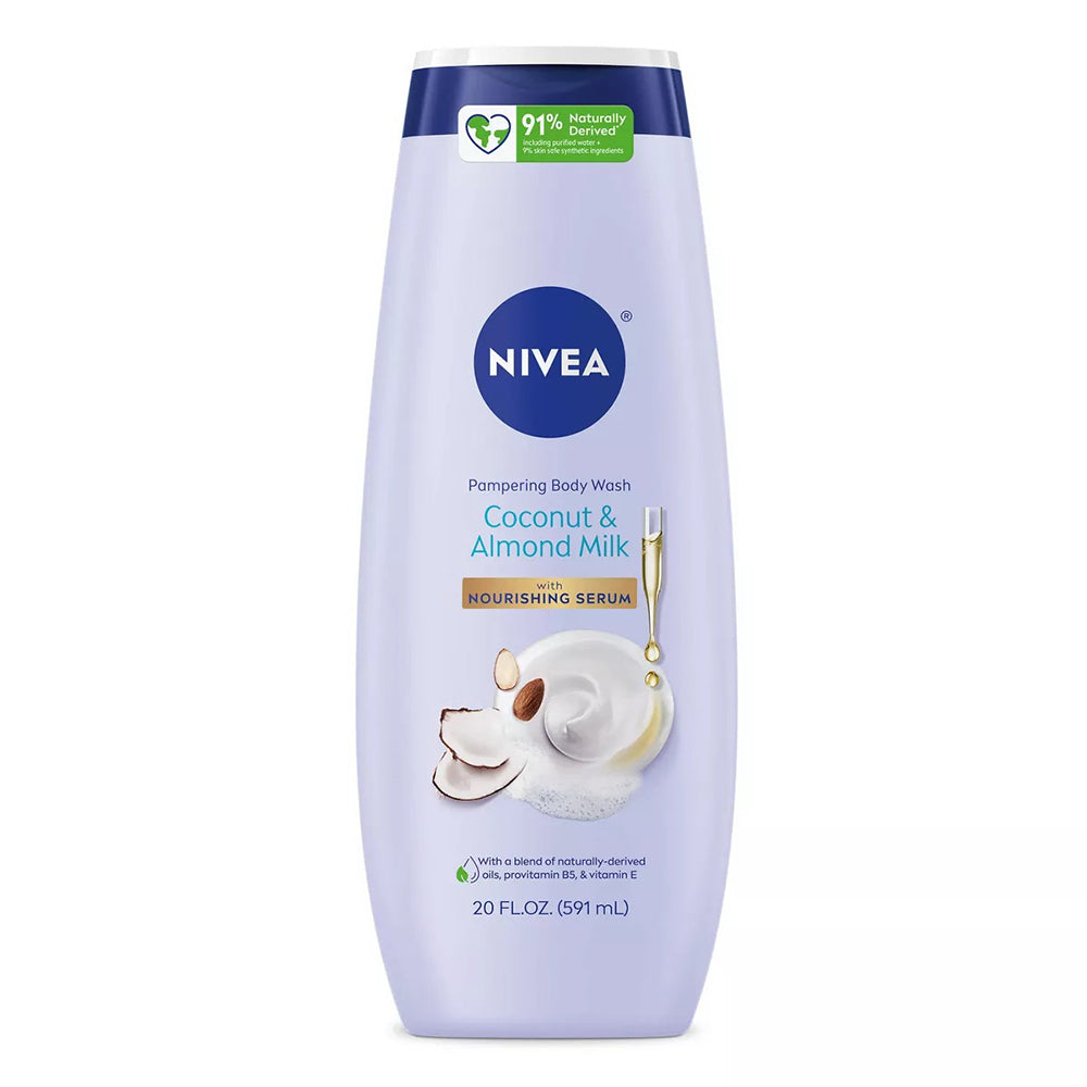Nivea Pampering Coconut and Almond Milk Body Wash for Women with Nourishing Serum Enriched with Provitamin B5 and Vitamin E 20Oz (591ml)
