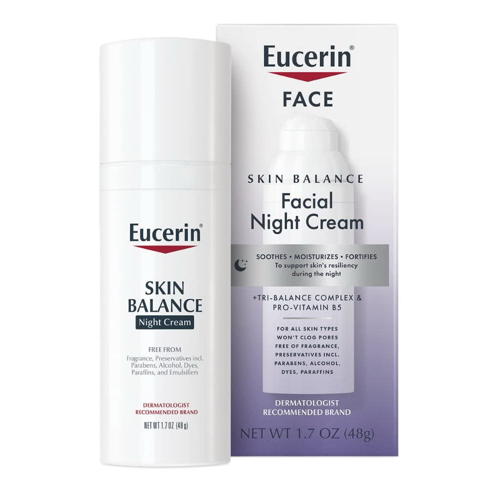 Eucerin Facial Night Cream Hydrating and Restorative Moisturizer for Overnight Skin Renewal 1.7Oz (48g)