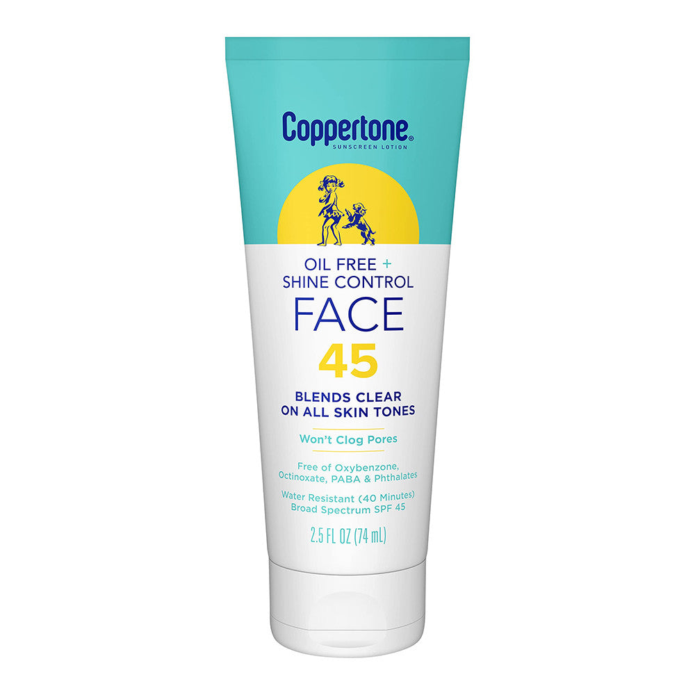 Coppertone Oil Free And Shine Control Face Sunscreen Lotion SPF 45, 2.5 Oz