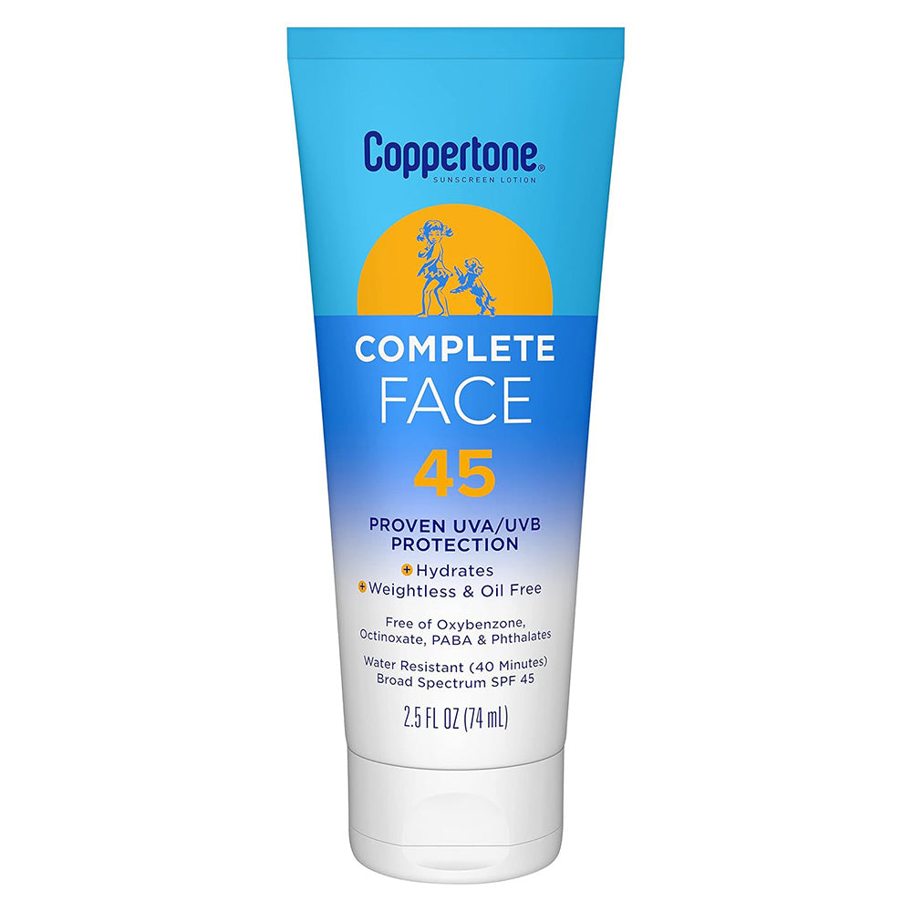 Coppertone Complete Face Sunscreen Lotion SPF 45 for Daily Facial Sun Protection 2.5Oz (74ml)