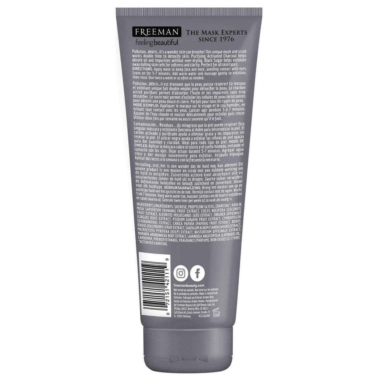 Freeman Feeling Beautiful Charcoal And Black Sugar Polishing Mask, 6 oz