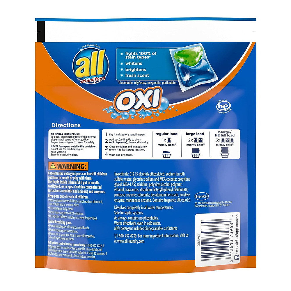 All Oxi with Stainfilters 4-In-1 Mighty Pacs Laundry Detergent, 19 Ea
