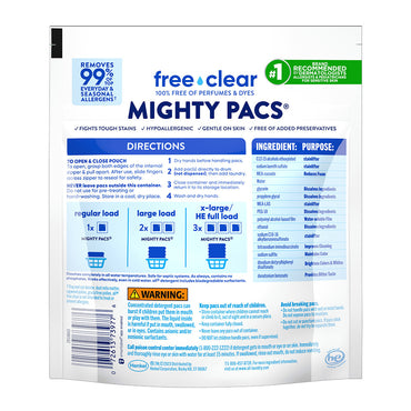 All Mighty Laundry Detergent Pacs Free Clear For Sensitive Skin, 19 Ea