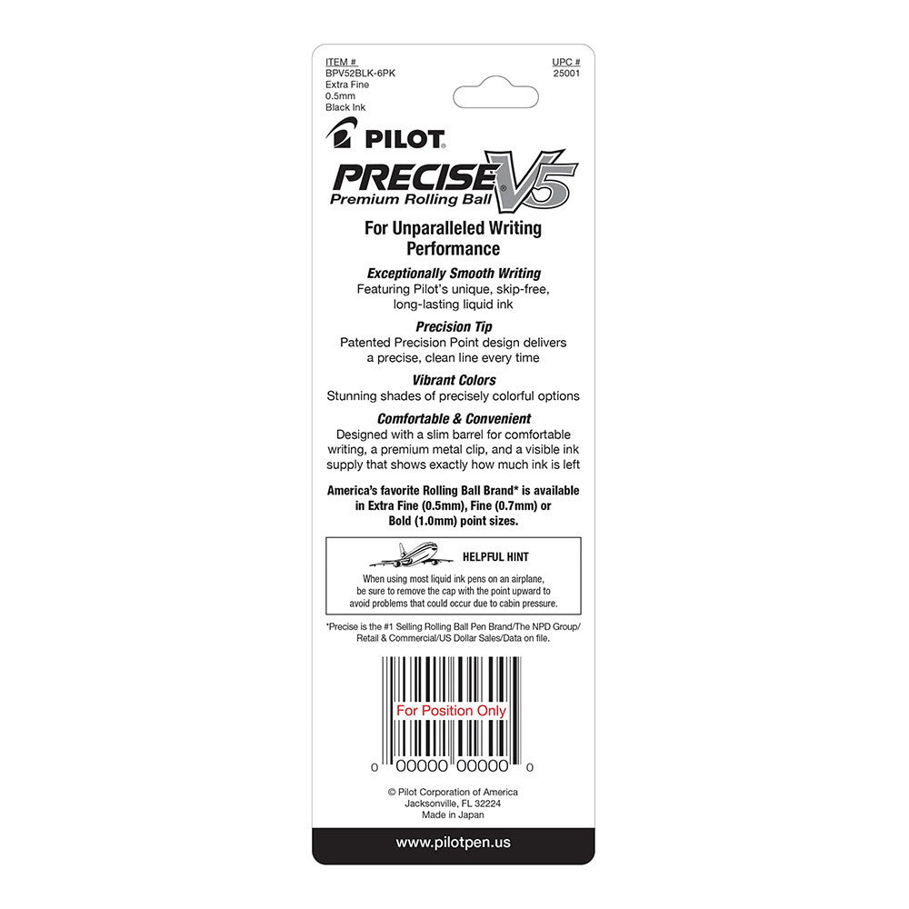 Pilot Precise V5 Premium Rolling Ball Extra Fine Point Pens, Black Ink, 2 Ea