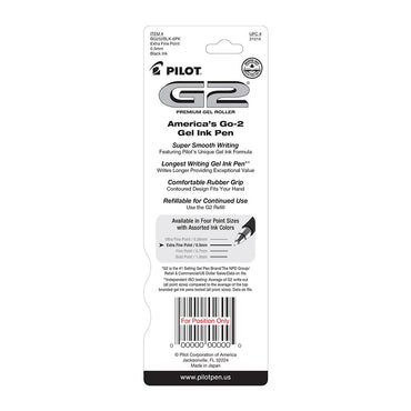 Pilot G2 Premium Gel Roller Pens, Extra Fine Point 0.5 mm, Black Ink, 2 Ea