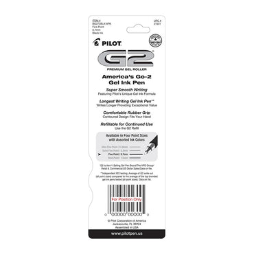 Pilot G2 Premium Gel Roller Pens, Fine Point 0.7 mm, Black Ink, 2 Ea
