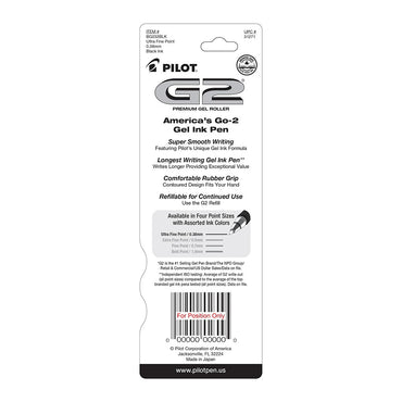 Pilot G2 Premium Gel Roller Pens, Ultra Fine Point 0.38 mm, Black Ink, 2 Ea