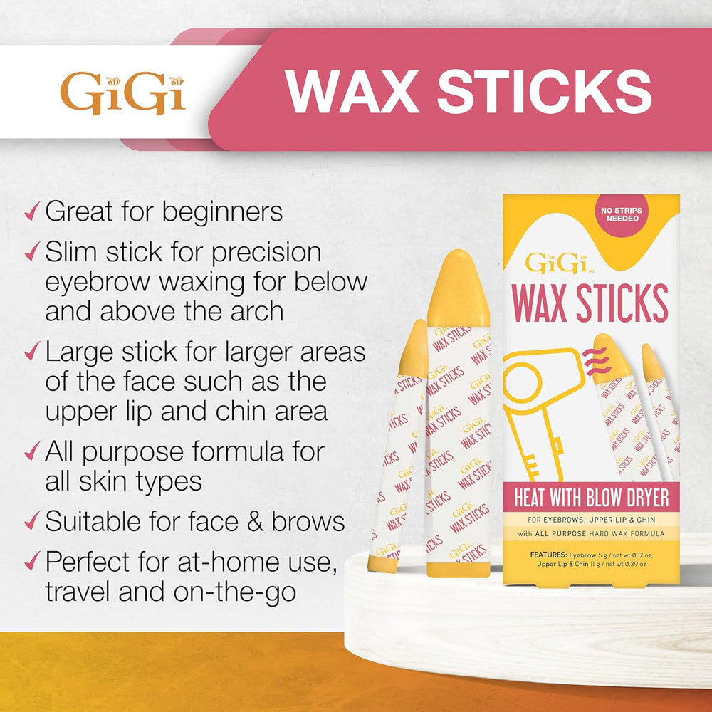 GiGi Wax Sticks Heat With Blow Dryer For Face Brows Body, 2 Ea