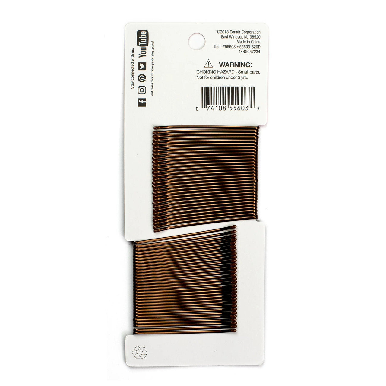 Conair Pin and Hold Curved Bobby Pins, Brown, 60 Ea