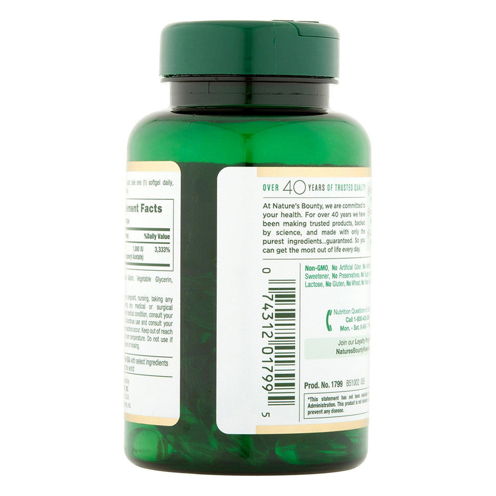 Natures Bounty Pure Dl-Alpha Vitamin E 1000 Iu 100% Preservative Free Vitamin Supplement Softgels - 60 Ea