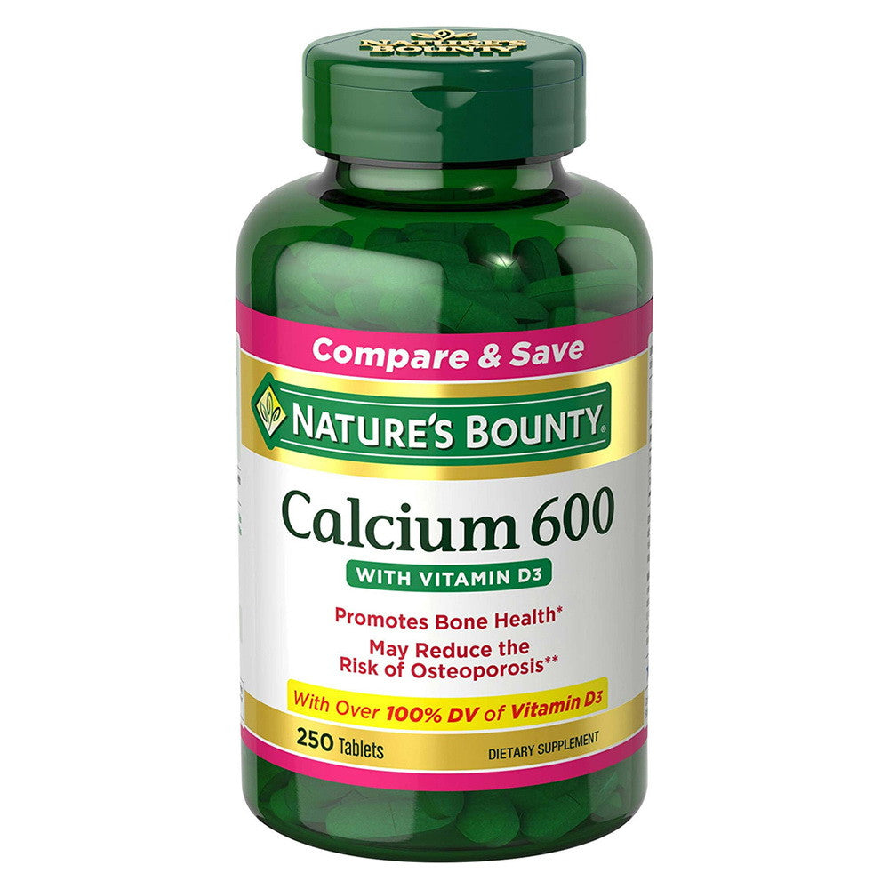 High Potency Calcium 600 Plus Vitamin D Tablets By Natures Bounty - 250 Tablets