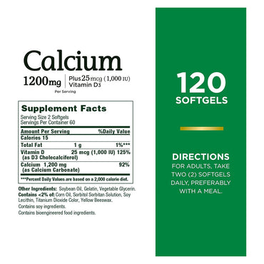 Natures Bounty Calcium 1200 Mg Plus Vitamin D Softgels, 120 Ea