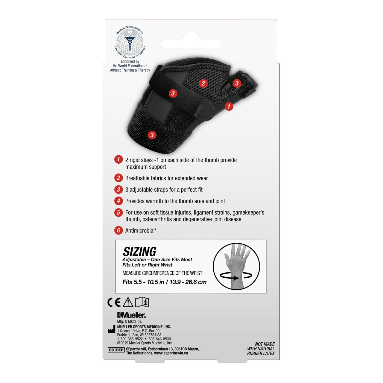 Mueller Sport Care Antimicrobial Thumb Stabilizer, Maximum Support, 1 Ea