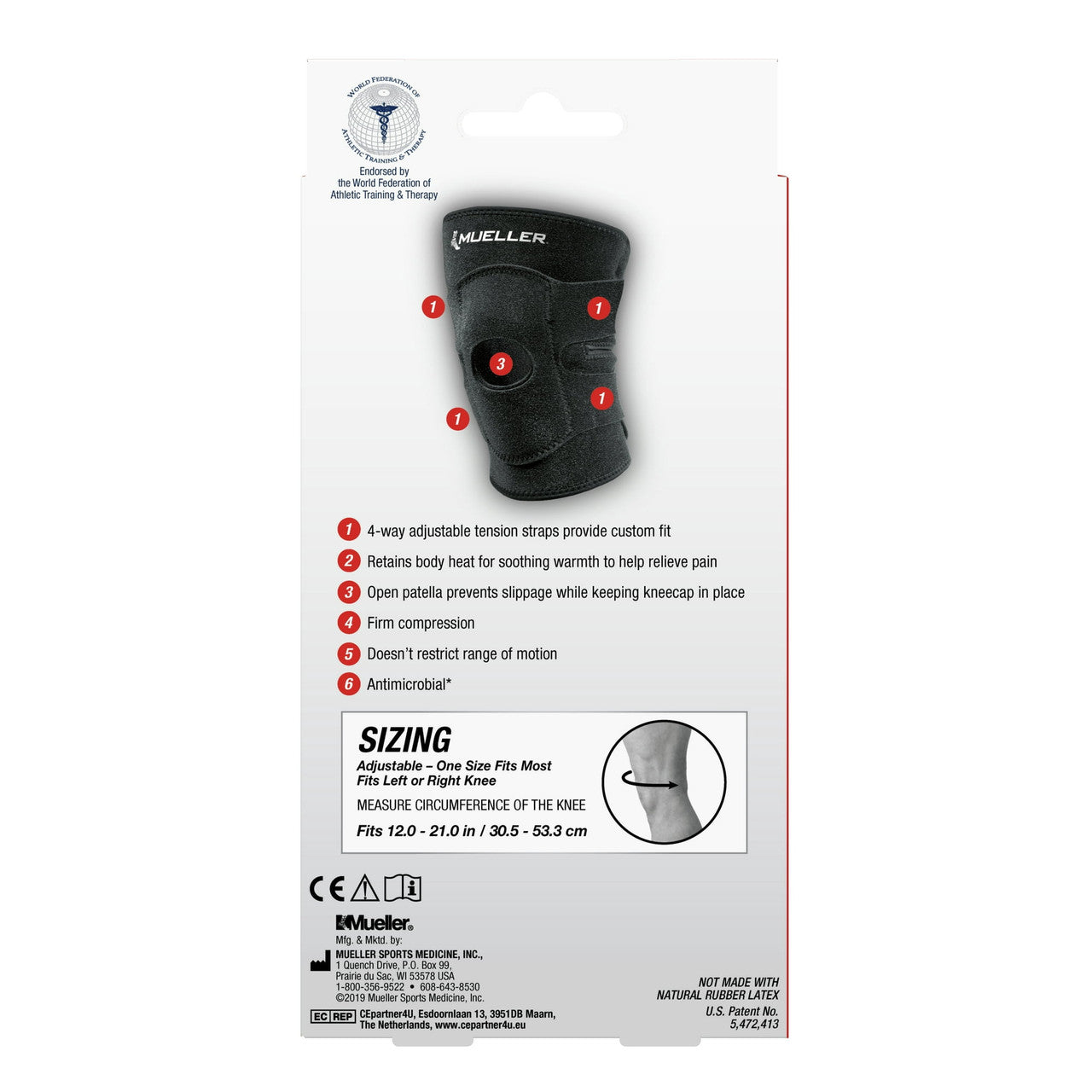 Mueller Adjustable Knee Support Moderate Support Level, Adjustable, One size, Fits Left or Right, 1 Ea