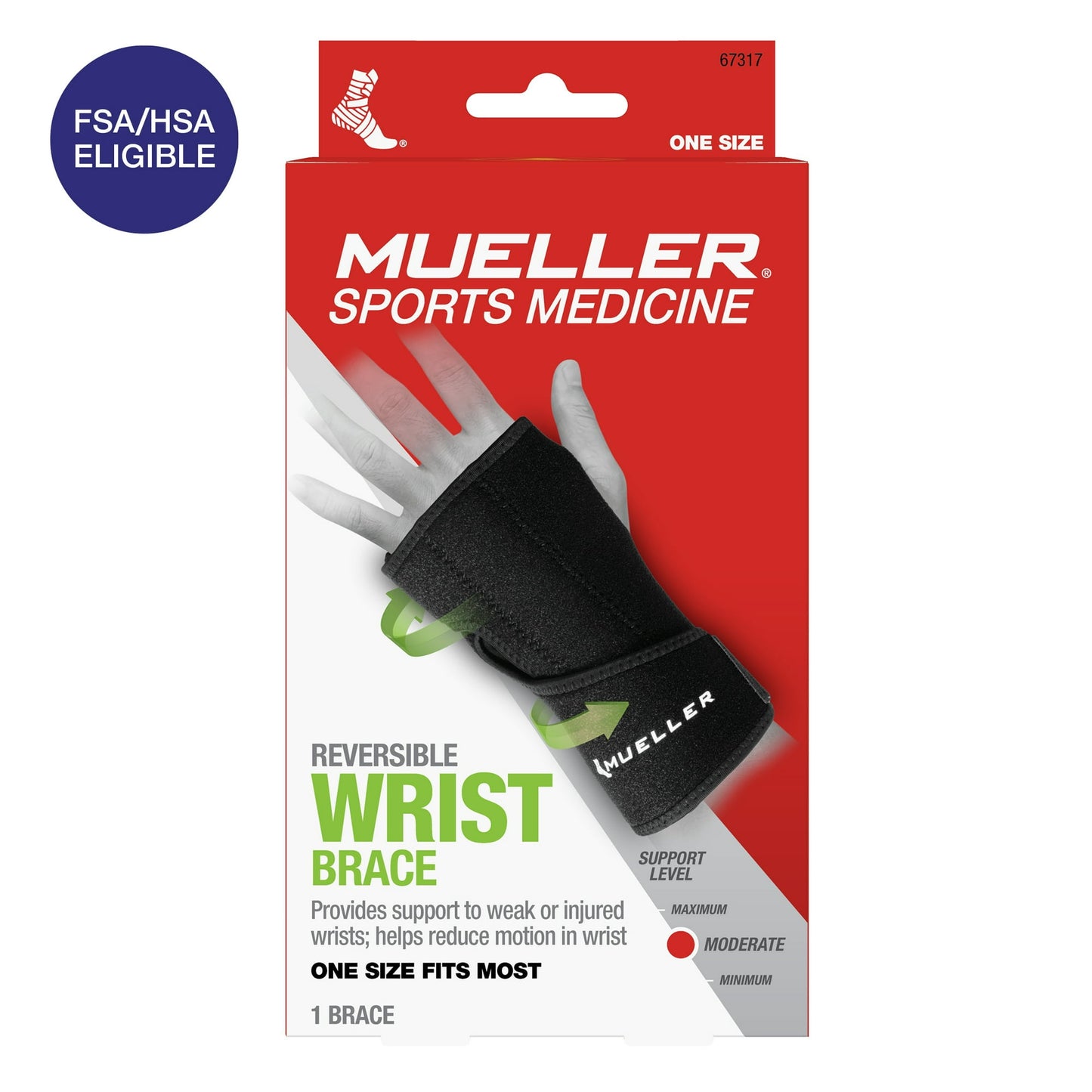 Mueller Reversible Maximum Support Splint Adjustable One Size Wrist Brace, Left or Right, 1 Ea