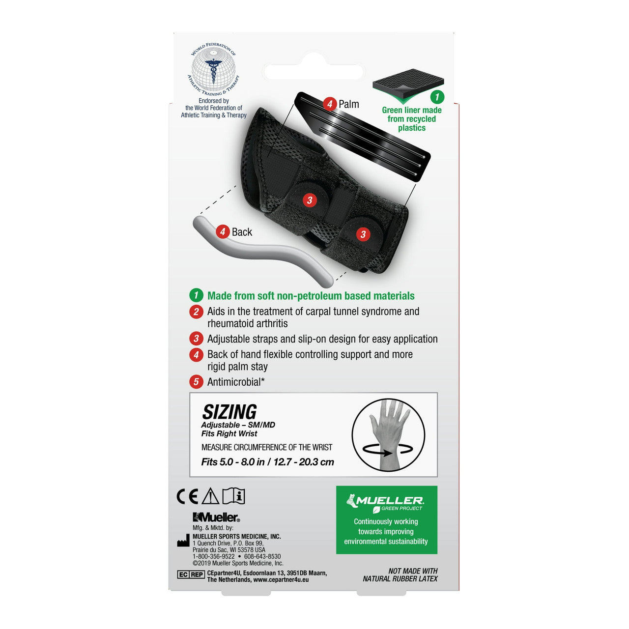 Mueller Green Fitted Wrist Brace Small or Medium, Right Black, 1 Ea