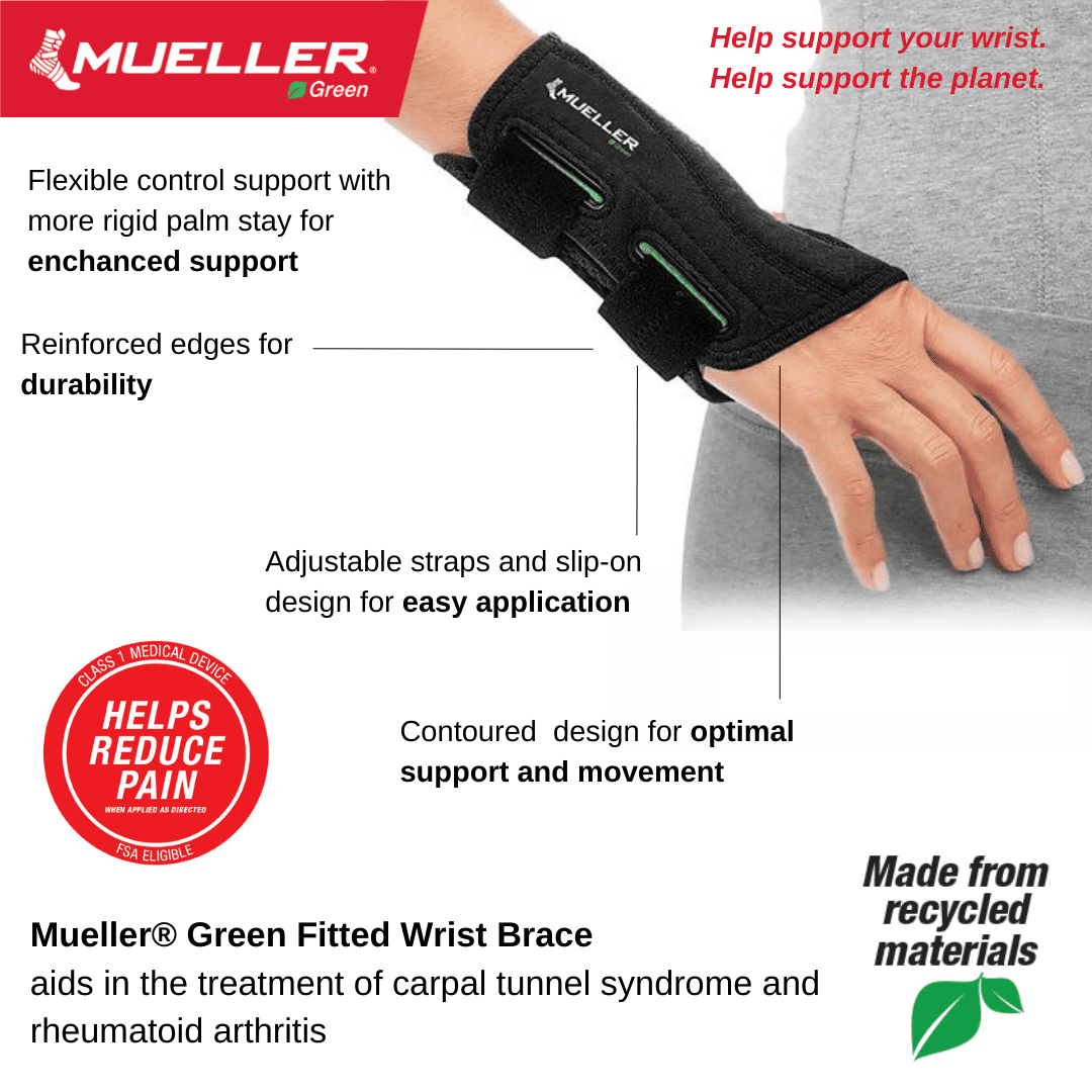 Fitted Wrist by Mueller Green Brace Small or Medium, Left Black, 1 Ea