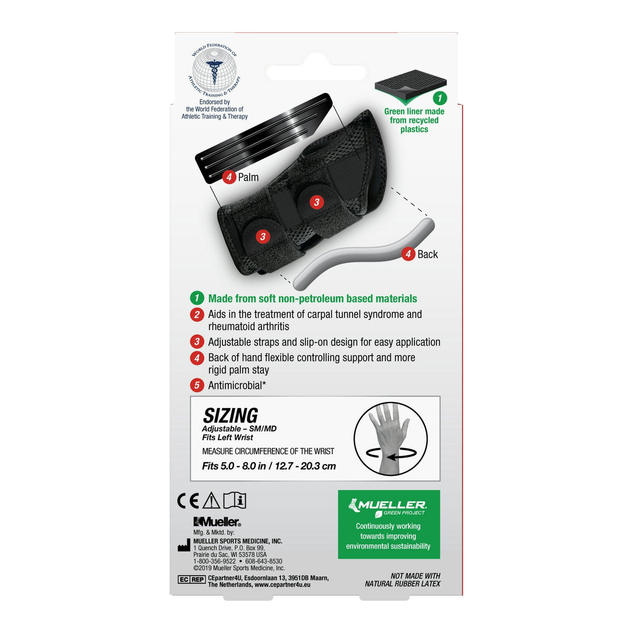 Fitted Wrist by Mueller Green Brace Small or Medium, Left Black, 1 Ea