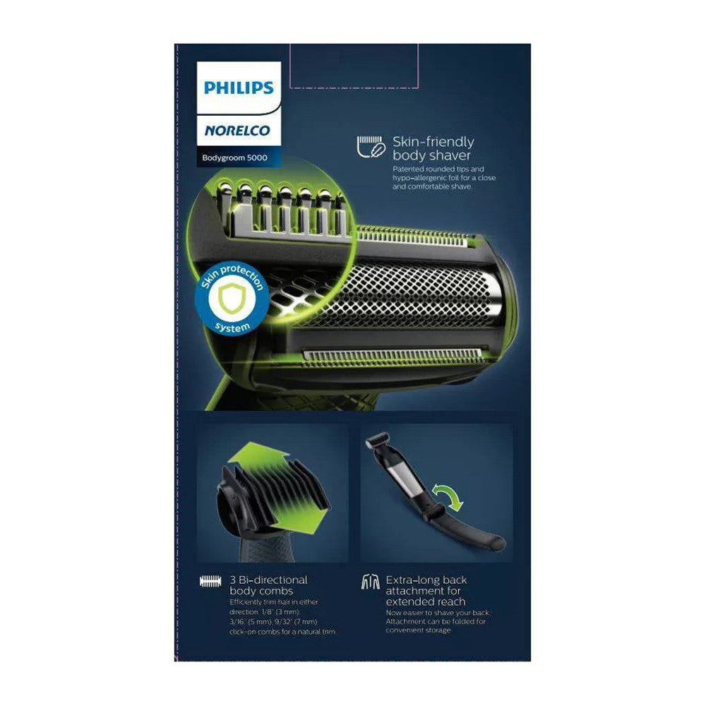 Philips Norelco Bodygroom Series 5000 Mens Rechargeable Trimmer with Back Attachment, BG5025/40, 1 Ea