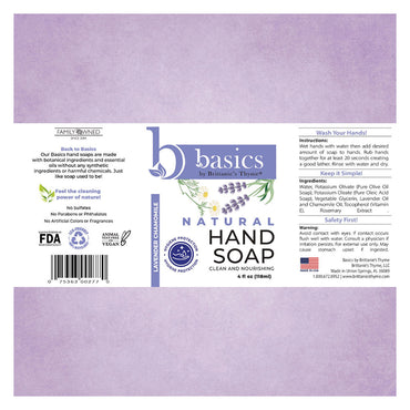 Brittanies Thyme Basics Lavender Chamomile Natural Hand Soap, 12 Oz