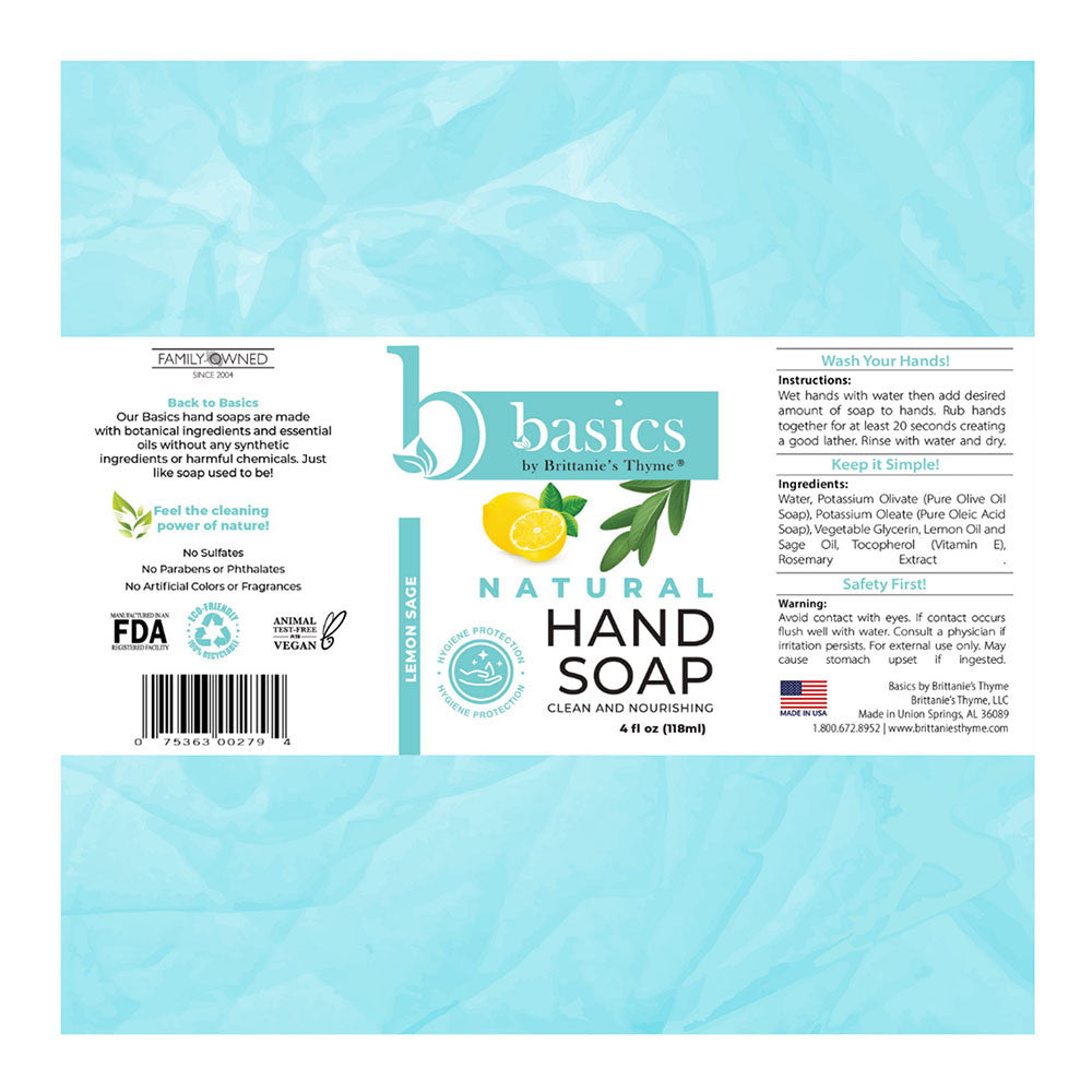 Brittanies Thyme Basics Lemon Sage Natural Hand Soap, 12 Oz