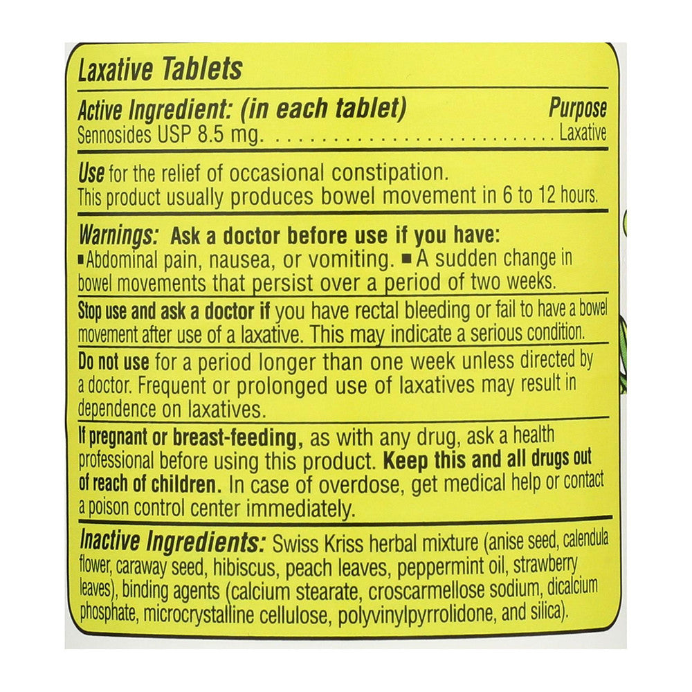 Swiss Kriss Herbal Laxative Tablets, 250 Ea