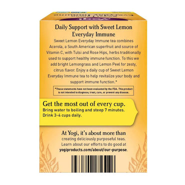 Yogi Sweet Lemon Everyday Immune Function Tea Bags, Caffeine Free, 16 Ea