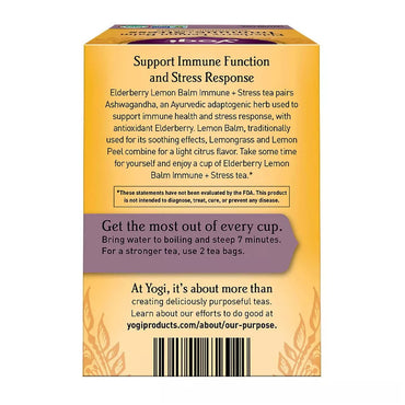 Yogi Elderberry Lemon Balm Immune Plus Stress Tea Bags, Caffeine Free, 16 Ea