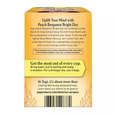 Yogi Peach Bergamot Bright Day Tea Supports Positive Mood, 16 Ea