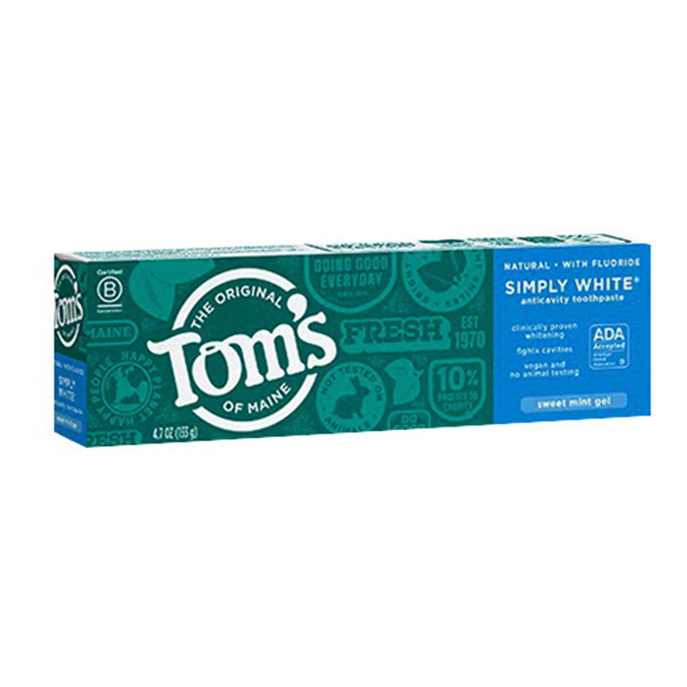 Toms Of Maine Simply White Natural Flouride Toothpaste, Clean Mint, 4.7 Oz
