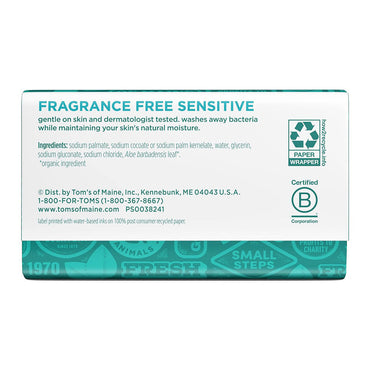 Toms of Maine Natural Beauty Bar Soap For Sensitive Skin With Aloe Vera, Fragrance Free, 5 Oz