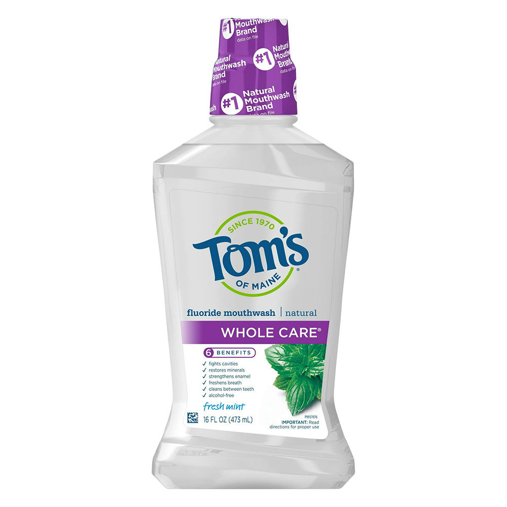 Toms of Main Natural Mouthwash Whole Care with Fluoride, Fresh Mint Flavor, 16 Oz