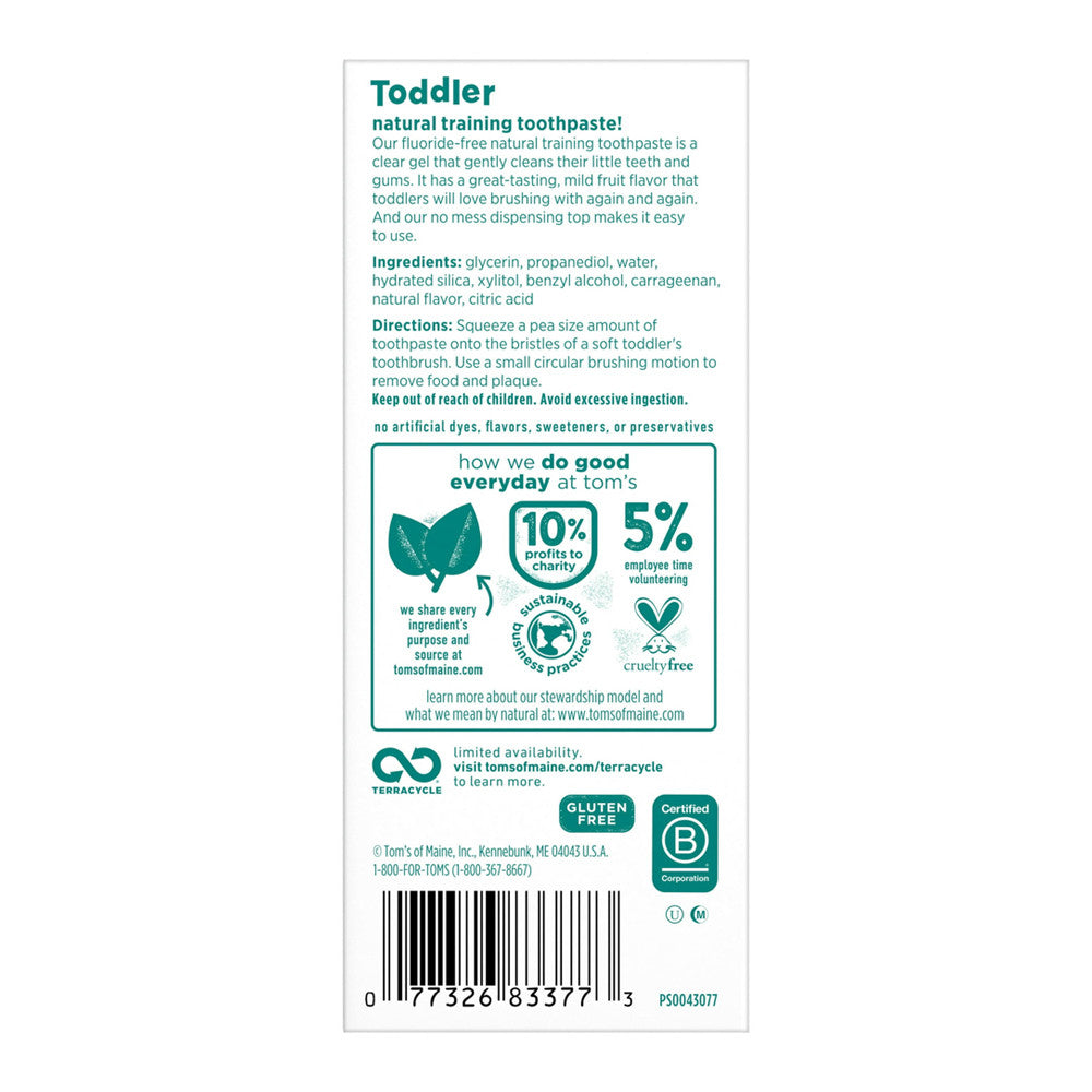 Toms of Maine Toddlers Natural Toothpaste, Mild Fruit, Fluoride-Free - 1.75 oz
