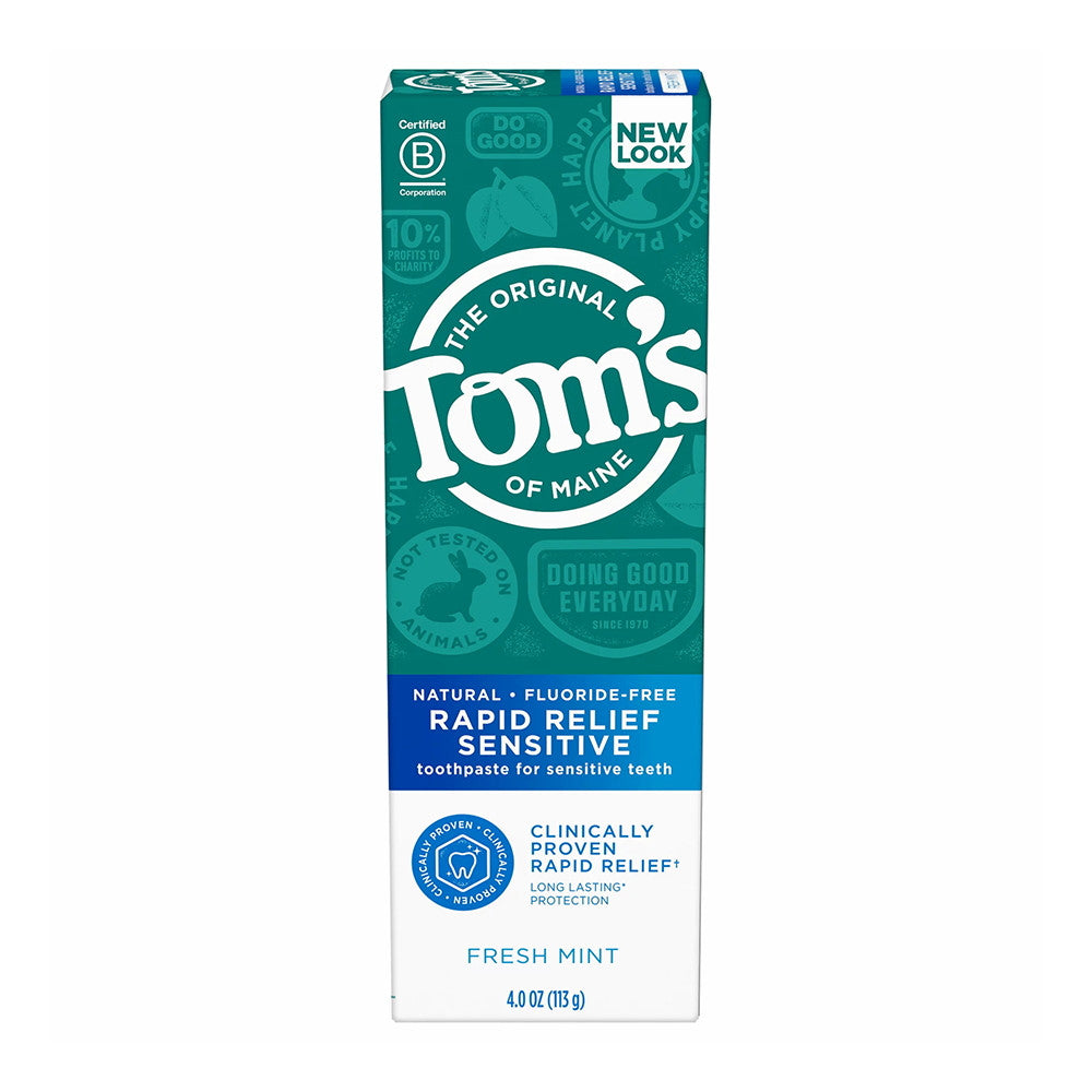 Toms of Maine Natural Toothpaste Rapid Relief Sensitive Fluoride Free Fresh Mint, 4 Oz