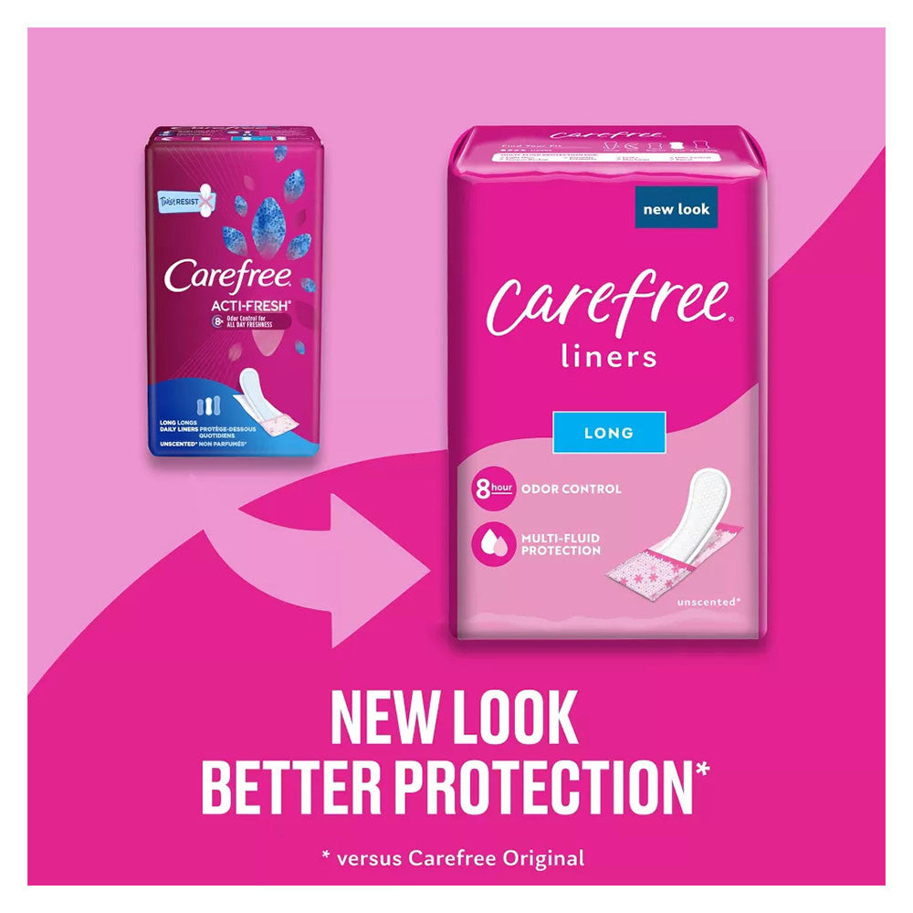 Carefree Acti-Fresh Body Shape Pantiliners Long To Go Unscented Liners, 42 Ea