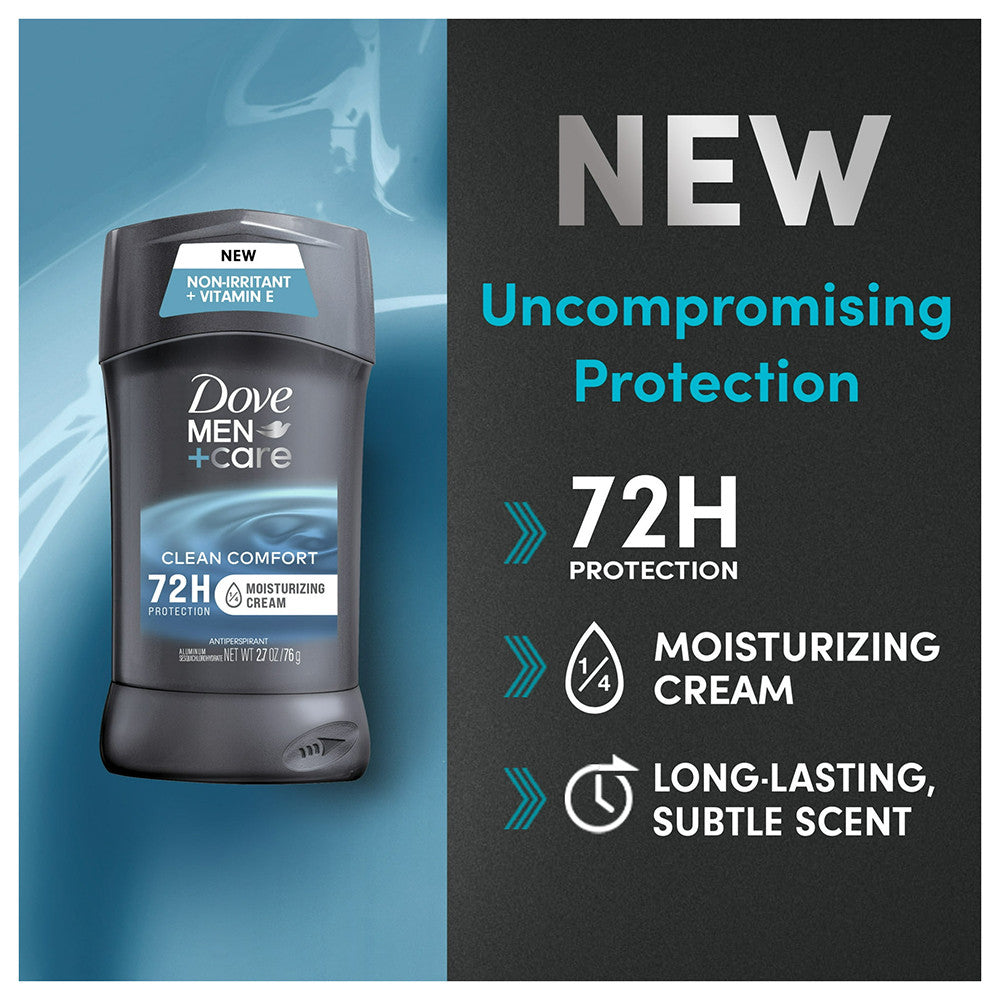 Dove Men Plus Care Powerful Protection Antiperspirant Deodorant, Clean Comfort, 2.7 Oz
