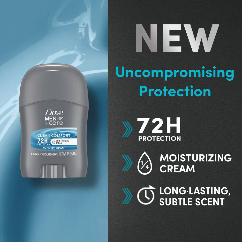 Dove Men Care 72 Hour Antiperspirant and Deodorant Stick, Trial Size, Clean Comfort, 0.5 Oz