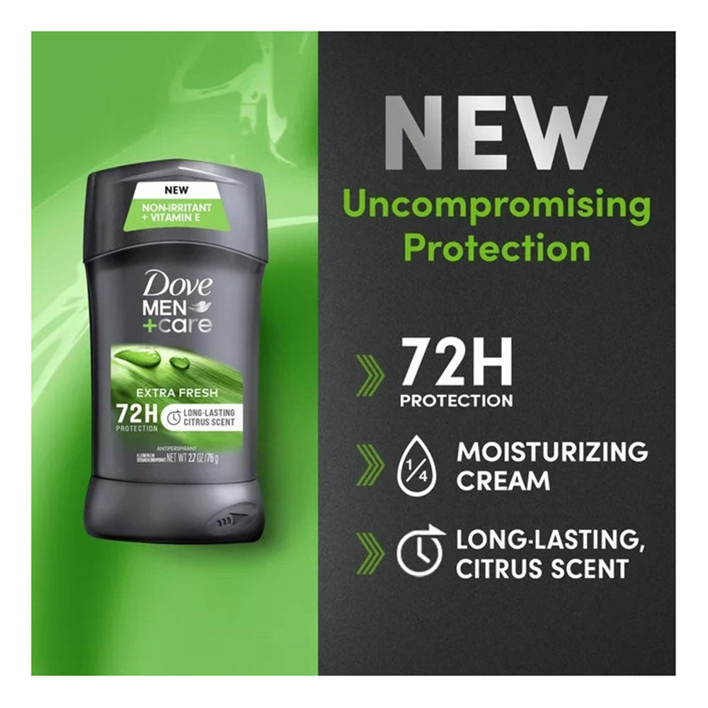 Dove Men Plus Care 72 Hour Antiperspirant Deodorant Stick, Extra Fresh, 2.7 Oz