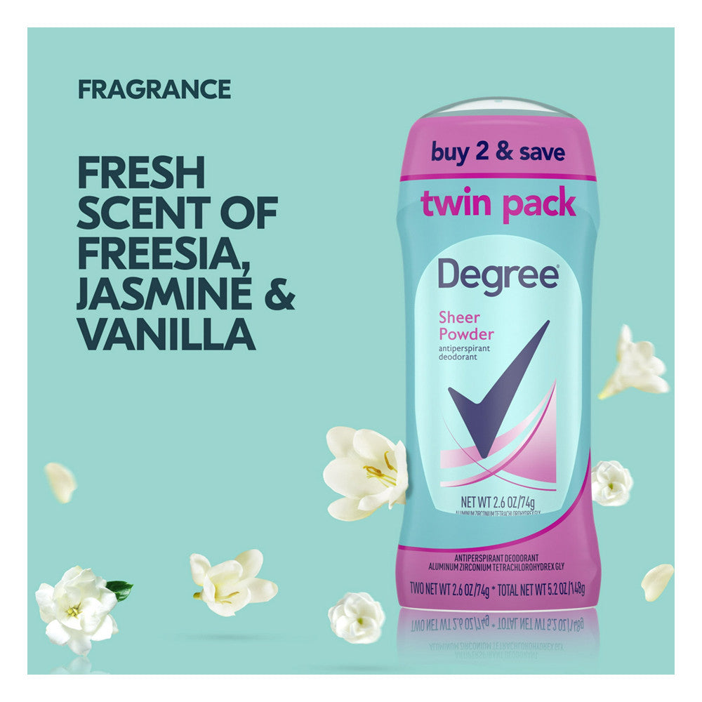 Degree Sheer Powder Anti Perspirant and Deodorant Women, Twin Pack, 2.6 Oz