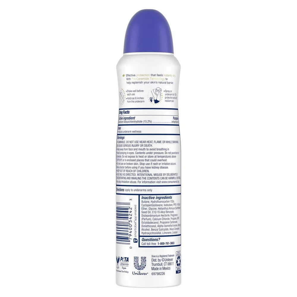 Dove Dry Spray Antiperspirant Deodorant Nourished Beauty, 3.8 Oz