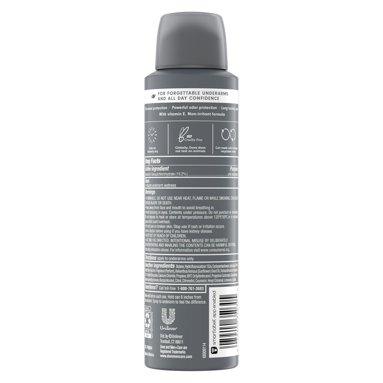 Dove Men Plus Care Clean Comfort 72-Hour Antiperspirant Deodorant Dry Spray, 3.8 Oz