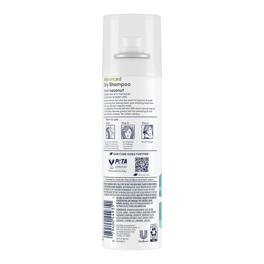 Dove Advanced Dry Shampoo Fresh Coconut Refresh Without Water, 5 Oz