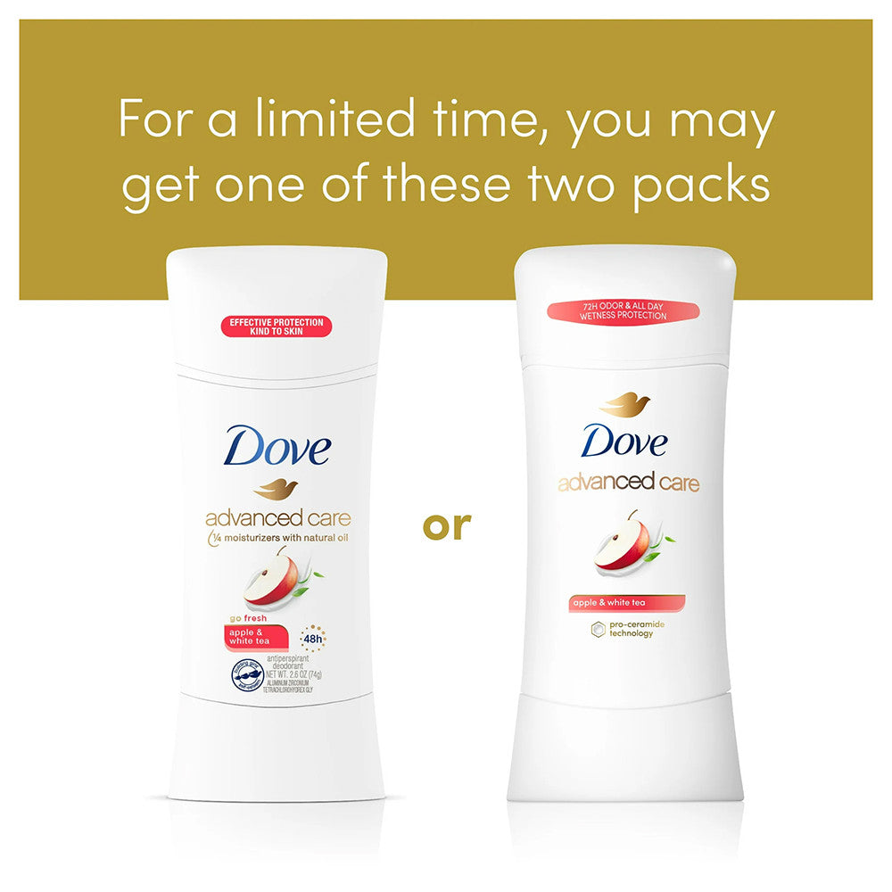 Dove Advanced Care Womens Antiperspirant Deodorant Stick, Apple and White Tea, 2.6 Oz
