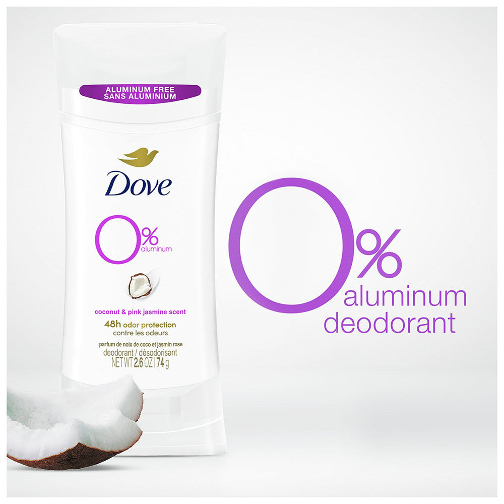 Dove Beauty 0% Aluminum Deodorant Stick, Coconut And Pink Jasmine, 2.6 Oz