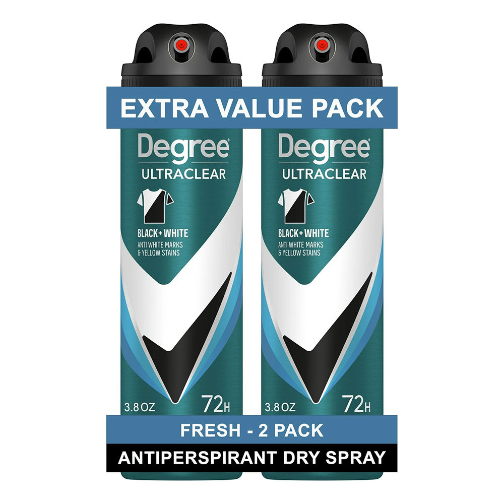 Degree Ultraclear Black + White 72 Hour Antiperspirant and Deodorant Spray Fresh Scent Twin Pack 3.8Oz 1Ea