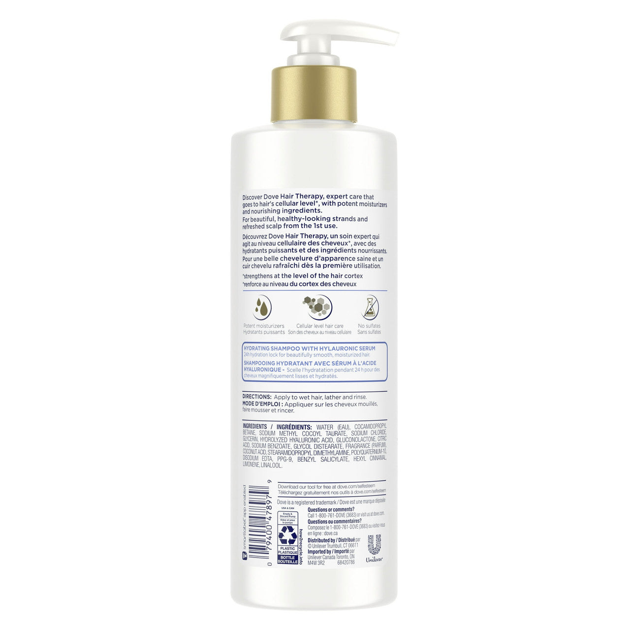 Dove Hair Therapy Hydration Spa Hair Shampoo with Hyaluronic Serum, 13.5 Oz