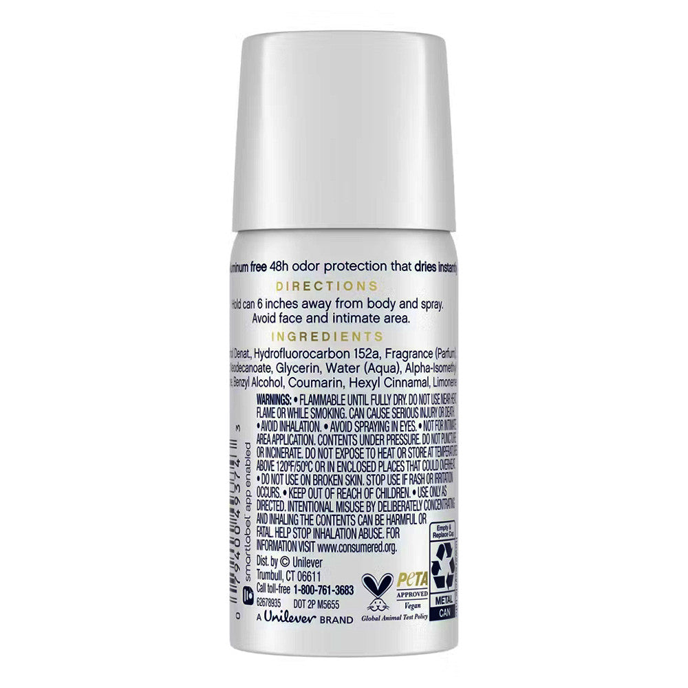 Dove Beauty 0% Aluminum Mini Deodorant Spray, Cucumber and Green Tea, Trial Size, 1.1 Oz
